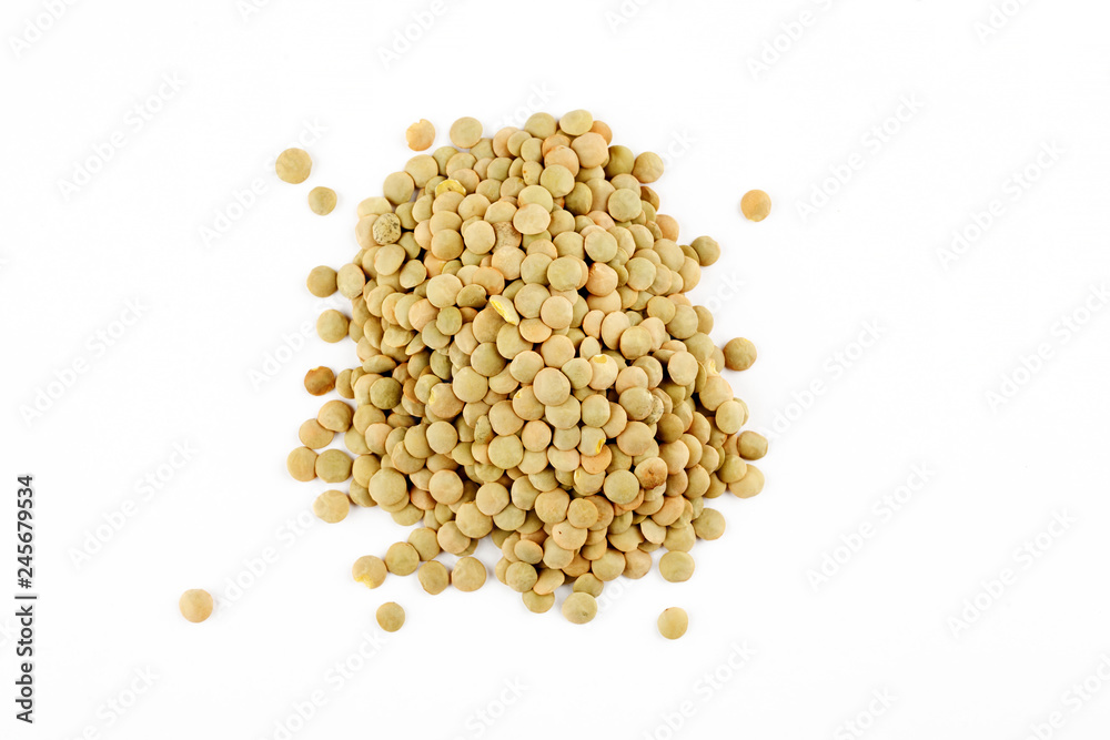 Pile of green lentils on a white background Pile of green lentils on a white background