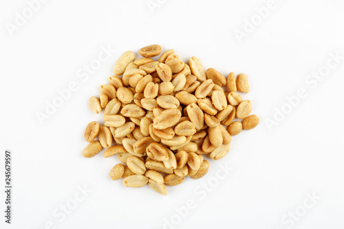 Pile of salted peanut on a white background