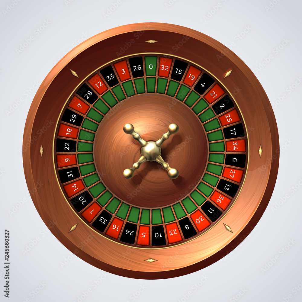 Casino roulette wheel. Isolated gambling wooden red spin, lucky game jackpot. Vector 3D realistic roulette spin wheel Casino roulette wheel. Isolated gambling wooden red spin, lucky game jackpot. Vector 3D realistic roulette spin wheel