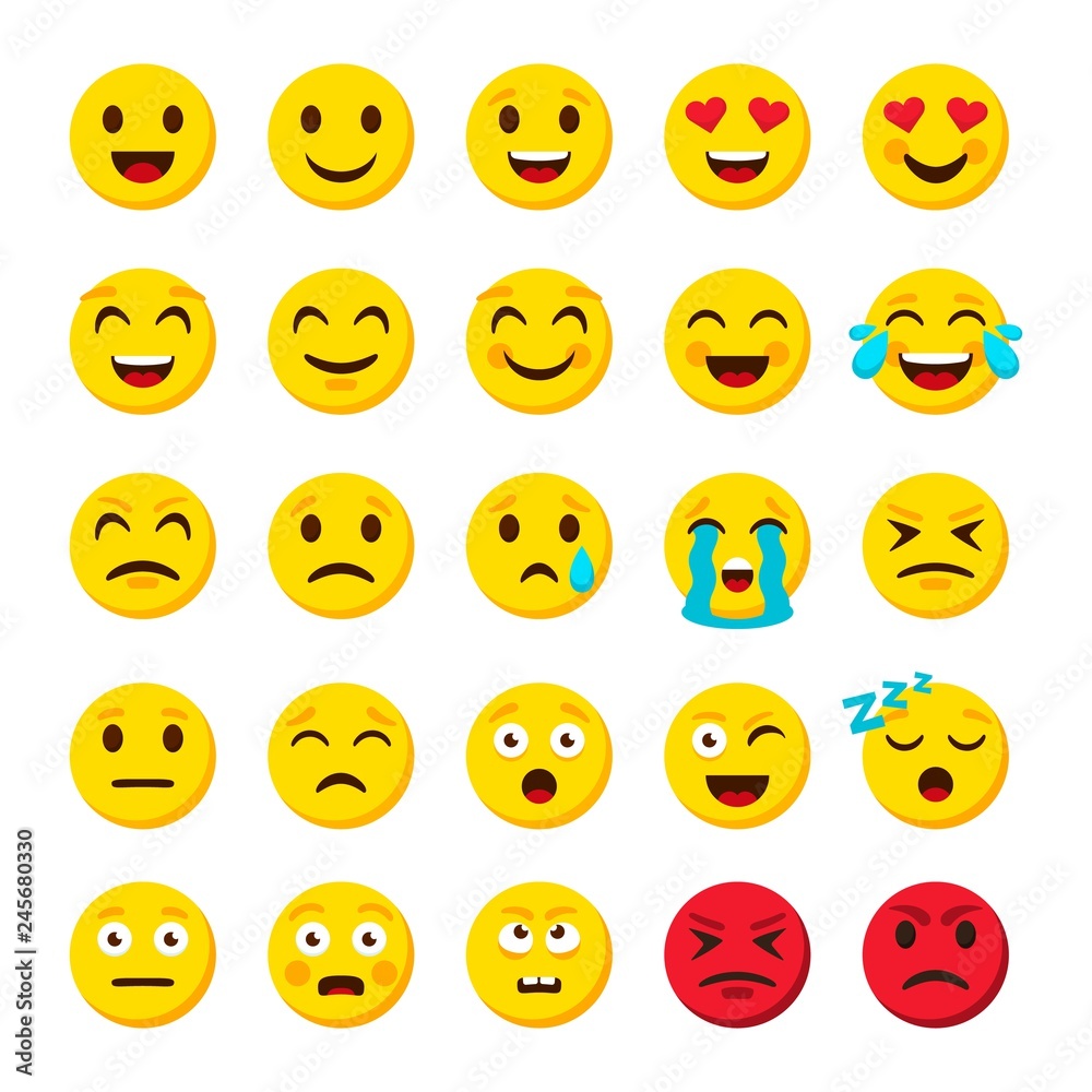 Emoji set. Emoticon cartoon emojis symbols digital chat objects vector ...