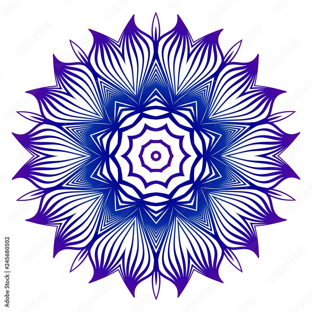 Ornamental pattern with mandala. Vintage vector for print phone case, web design, Invitation, wedding card. Blue, purple color gradient