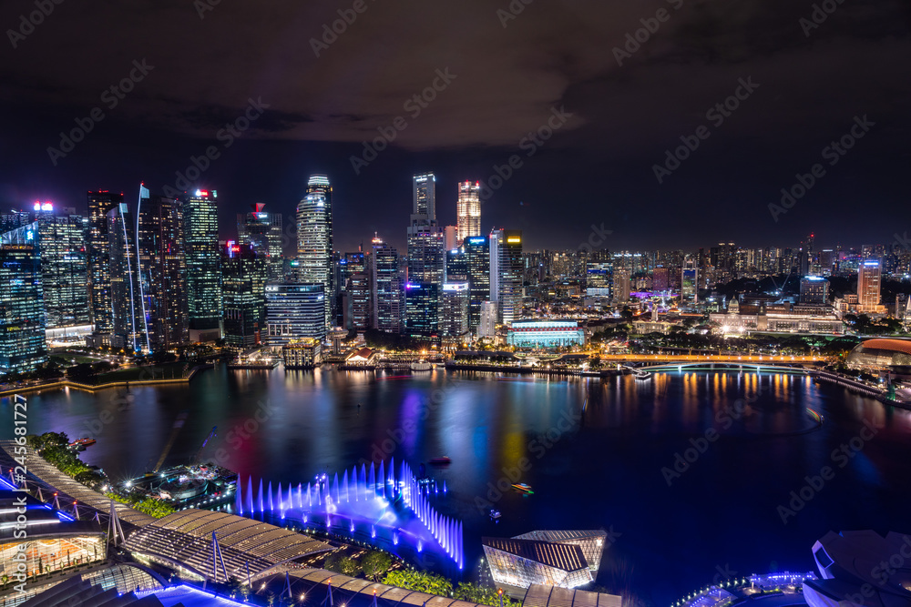 Fototapeta premium Singapore skyscrapers at night