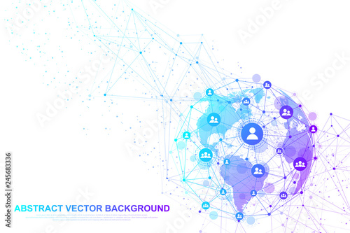Global structure networking and data connection concept. Social network communication in the global computer networks. Internet technology. Business. Science. Vector illustration
