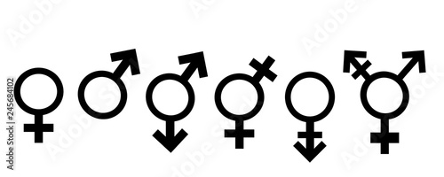 Homosexual, heterosexual, bisexual transgender, transsexual symbol. Vector silhouette on white background. Illustration set of lesbian and gay icon.