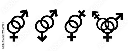 Homosexual, heterosexual, bisexual transgender, transsexual symbol. Vector silhouette on white background. Illustration set of lesbian and gay icon.