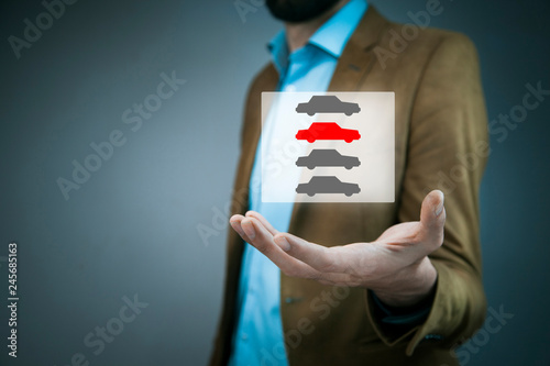 business man hand cars in screen