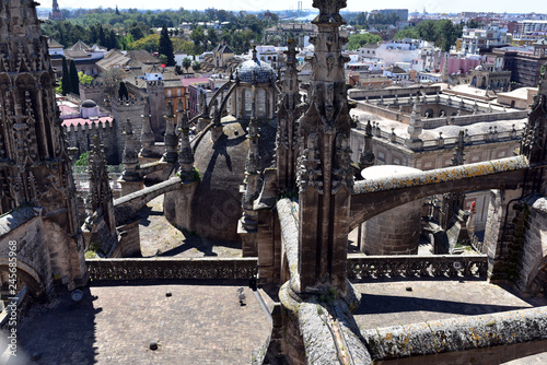 Seville Cathedral, Spain, rooftop view from La Giralda (bell tower), Spain
