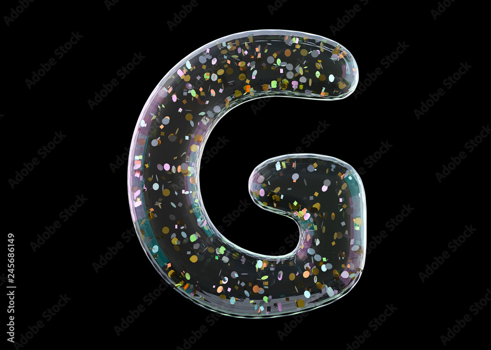 Letter G. Alphabet from transparent foil balloons. 3D Letter G. Alphabet from transparent foil balloons. 3D