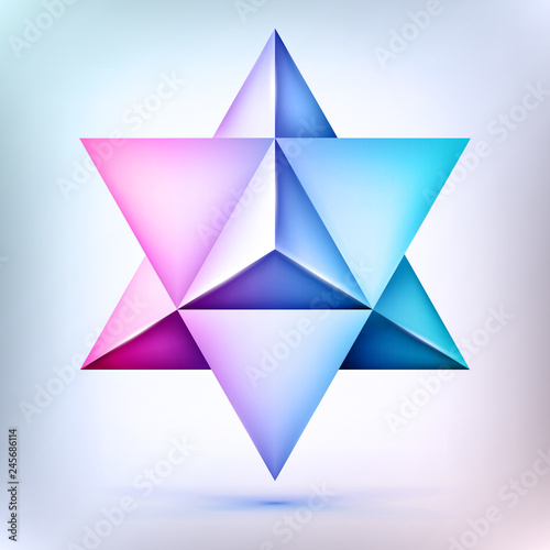 3d polyhedron Merkaba, esoteric crystal, sacral geometry shape, volume david star, mesh form, abstract vector object