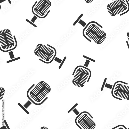 Microphone icon seamless pattern background. Mic broadcast vector illustration. Mike speech symbol pattern.