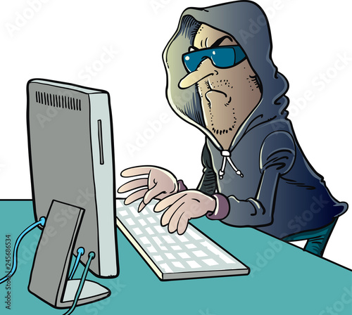 Hacker trying to cyber attack on computer - Vector