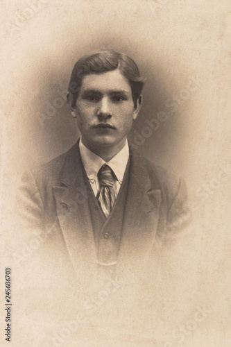 RUSSIA - CIRCA 1905-1910: A portrait of young man, Vintage Carte de Viste Edwardian era photo