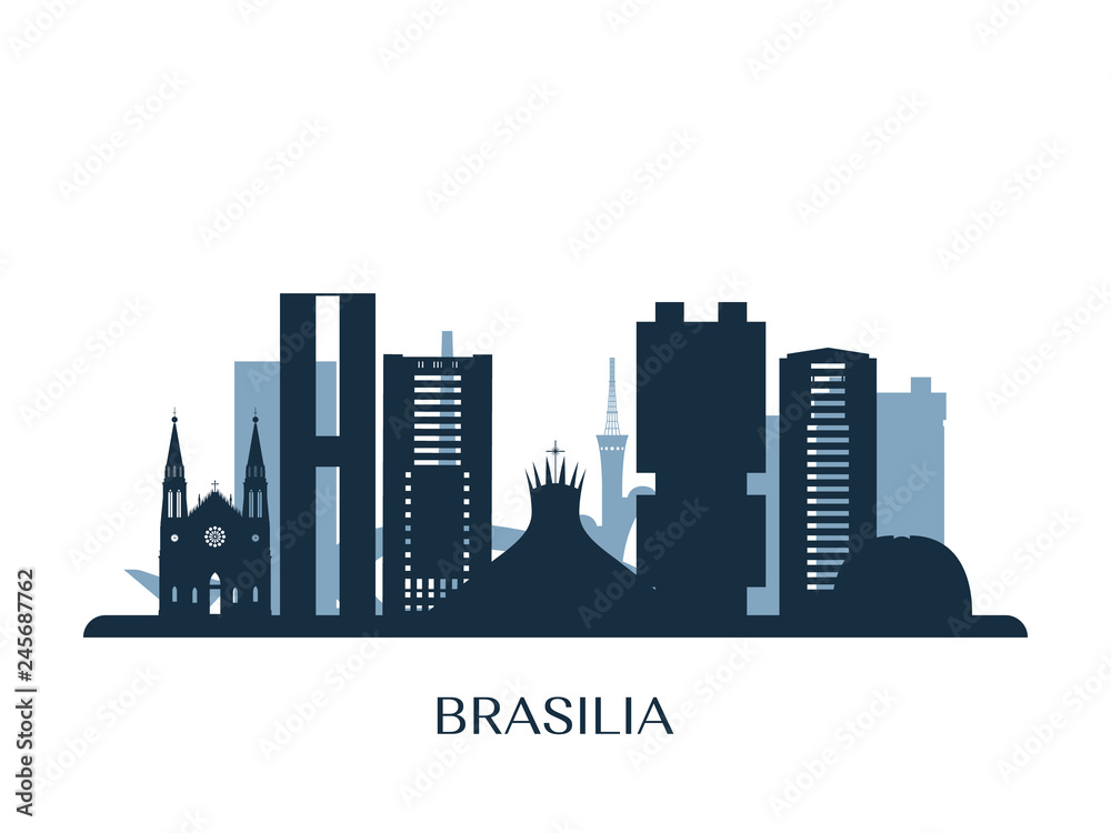 Brasilia skyline, monochrome silhouette. Vector illustration.