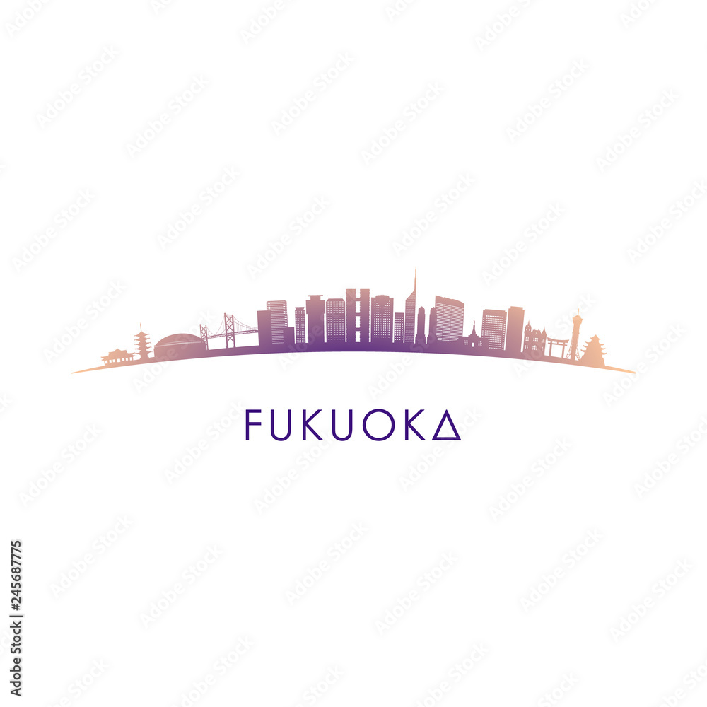 Fukuoka skyline silhouette. Vector design colorful illustration.