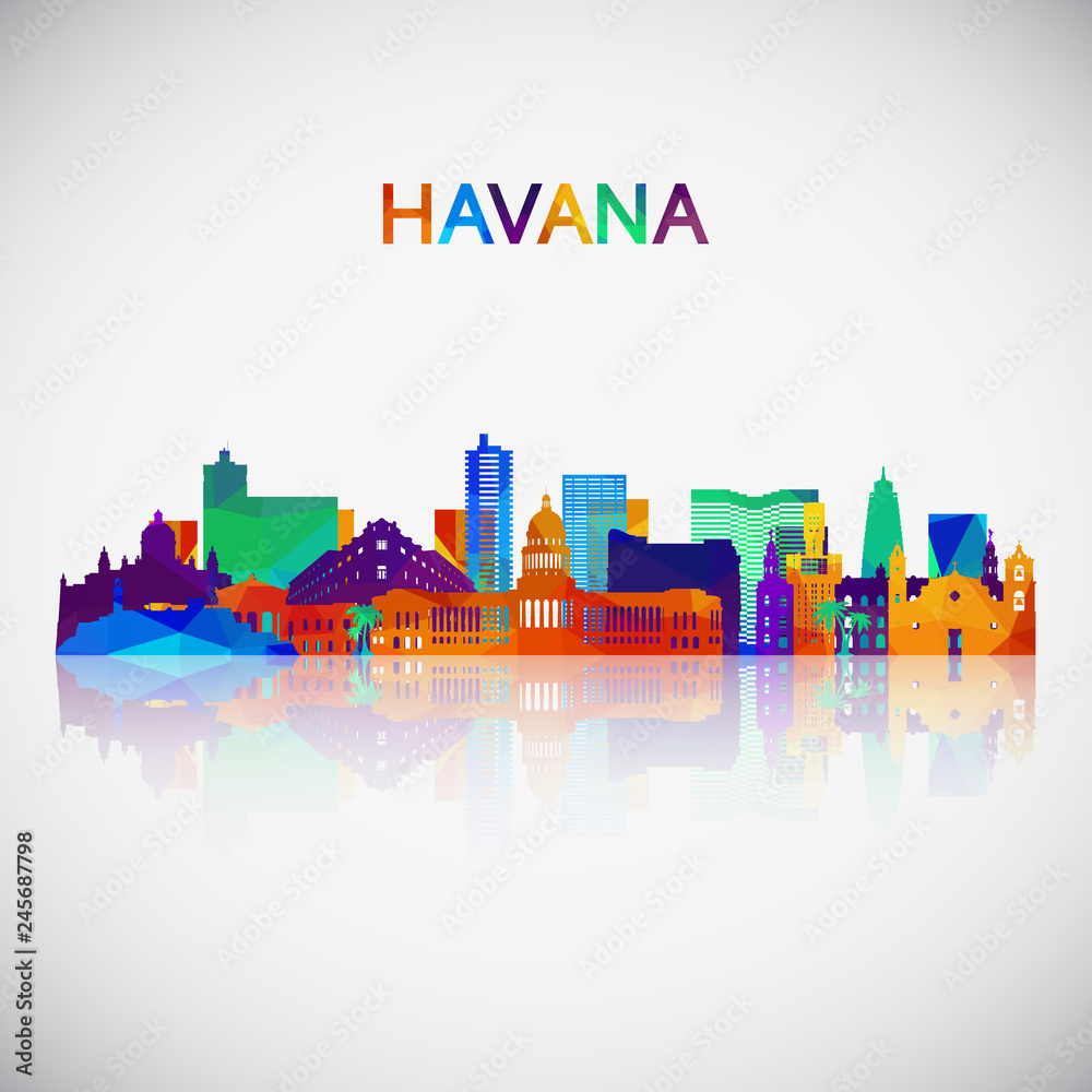 Havana skyline silhouette in colorful geometric style. Symbol for your design. Vector illustration.