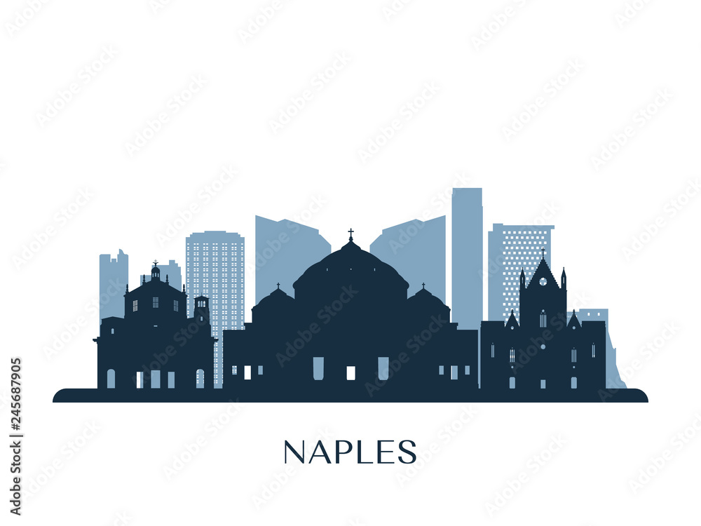 Naples skyline, monochrome silhouette. Vector illustration.