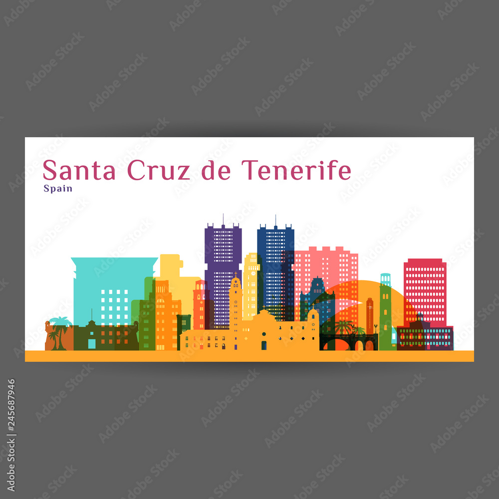 Santa Cruz de Tenerife city architecture silhouette. Colorful skyline. City  flat design. Vector business card. Stock Vector | Adobe Stock