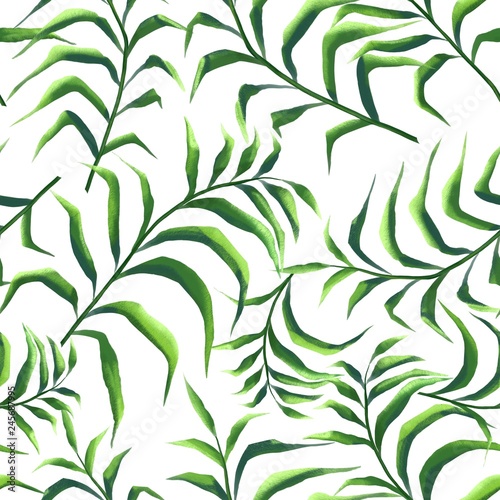 Seamless pattern. Palm leaves in watercolor style