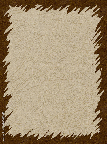 Brown frame on beige background with scratched skin texture, grunge. Vector with noise, marble textured backdrop. Space for your text and other design elements.