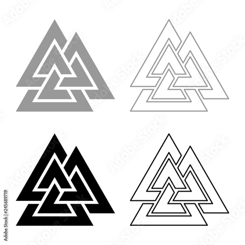 Valknut sign symblol icon set grey black color illustration outline flat style simple image