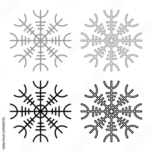 Helm of awe aegishjalmur or egishjalmur icon set grey black color illustration outline flat style simple image