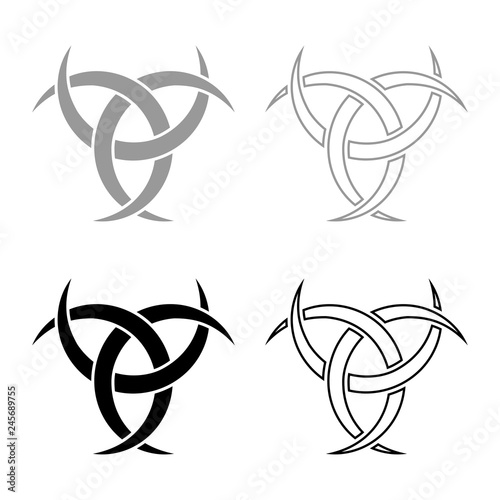 Odin horn paganism symbol icon set grey black color illustration outline flat style simple image photo