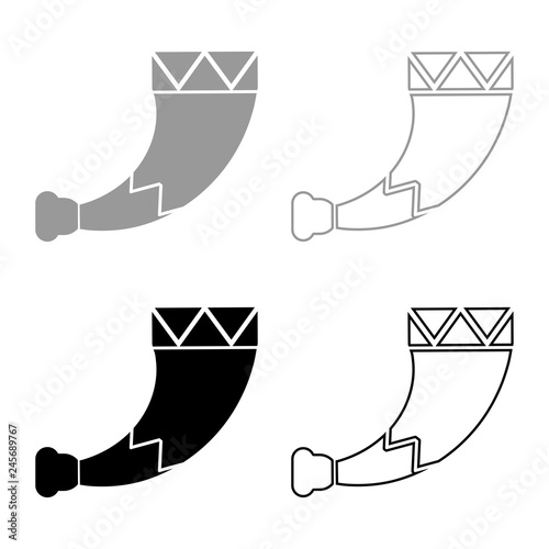 Horn viking icon set grey black color illustration outline flat style simple image