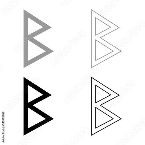Berkana rune birch birth icon set grey black color illustration outline flat style simple image