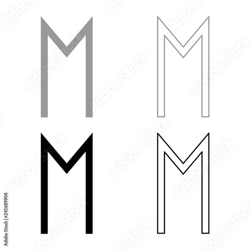 Ehwaz rune horse wheell luck symbol icon set grey black color illustration outline flat style simple image