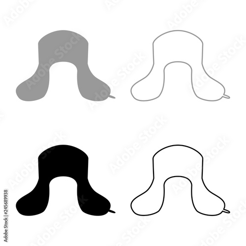 Earflapped fur hat Ushanka russion hatwear icon set grey black color illustration outline flat style simple image