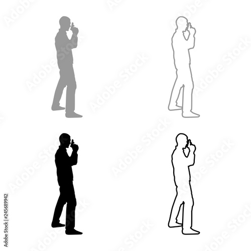 Wallpaper Mural Man with gun Hazard concept icon set grey black color illustration outline flat style simple image Torontodigital.ca