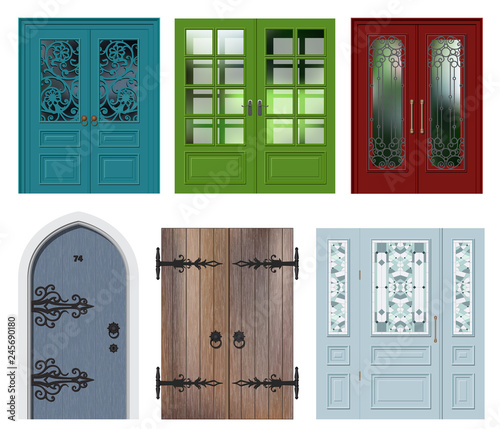 Set of different white door vector illustration