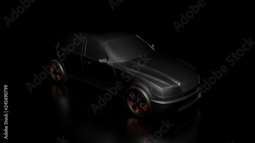 Dark background with silver car and red flares © cherezoff
