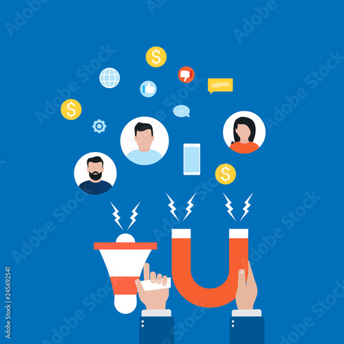 Target market concept, attracting customers, customer retention flat vector illustration design for web banners and apps