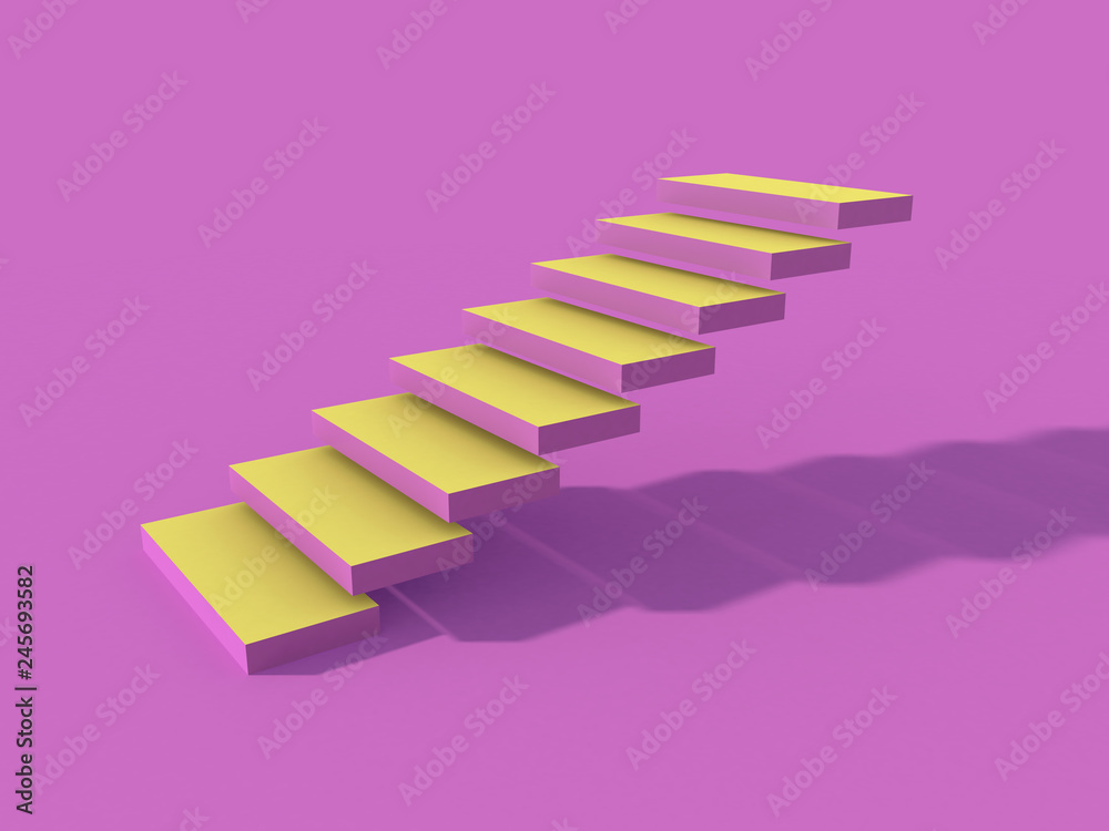 Rising arrow on staircase, increasing business. 3D