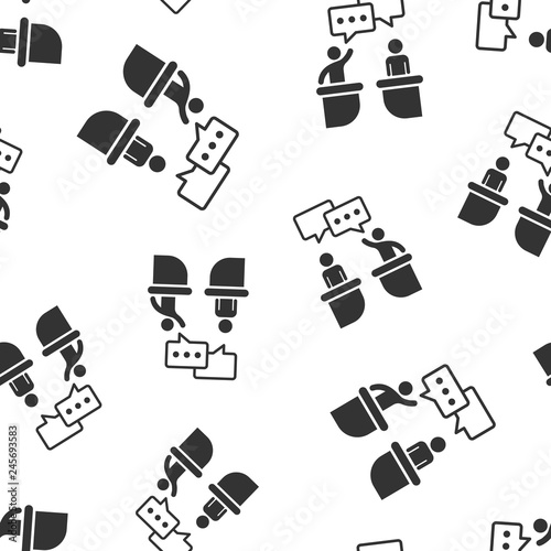 Politic debate icon seamless pattern background. Presidential debates vector illustration. Businessman discussion symbol pattern.