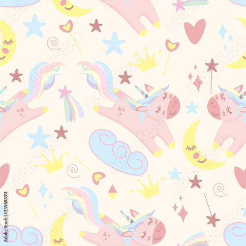 seamless pattern with unicorn and moon - vector illustration, eps