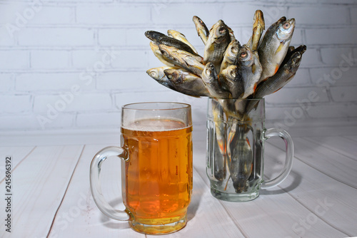 Image set: dried fish and beer photo