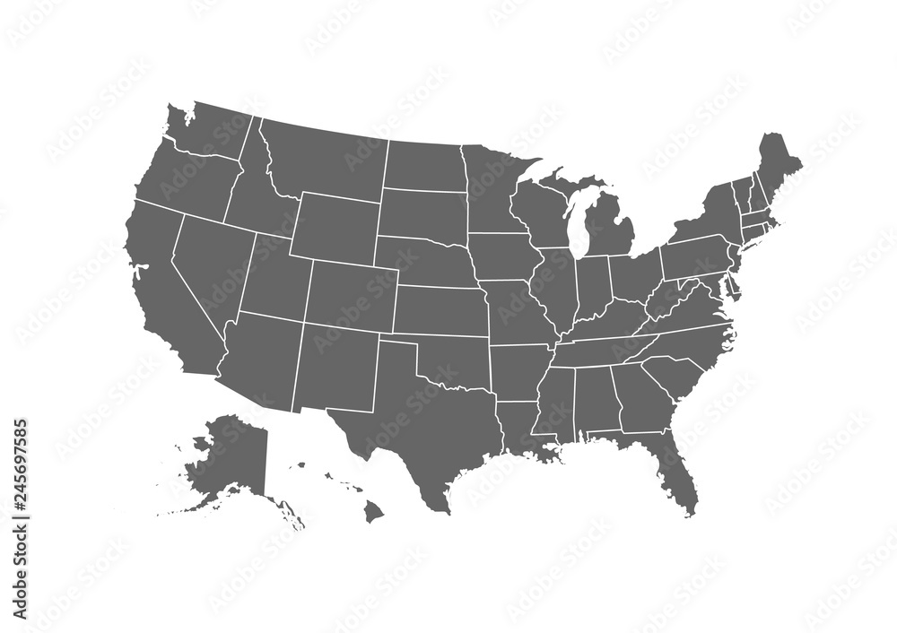 USA map for atlas vector icon isolated on white background
