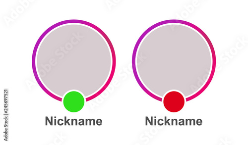 Social media online/offline icon avatar frame. Live stories user video streaming. Vector illustration