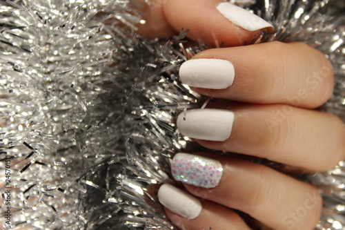 New Year's manicure, Christmas nail color, white color nails