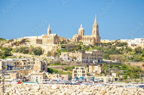 View of port village town Mgarr on Gozo island, Malta photo