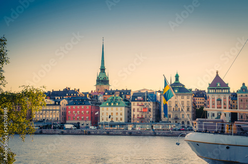 Old quarter Gamla Stan with traditional buildings, Stockholm, Sweden photo