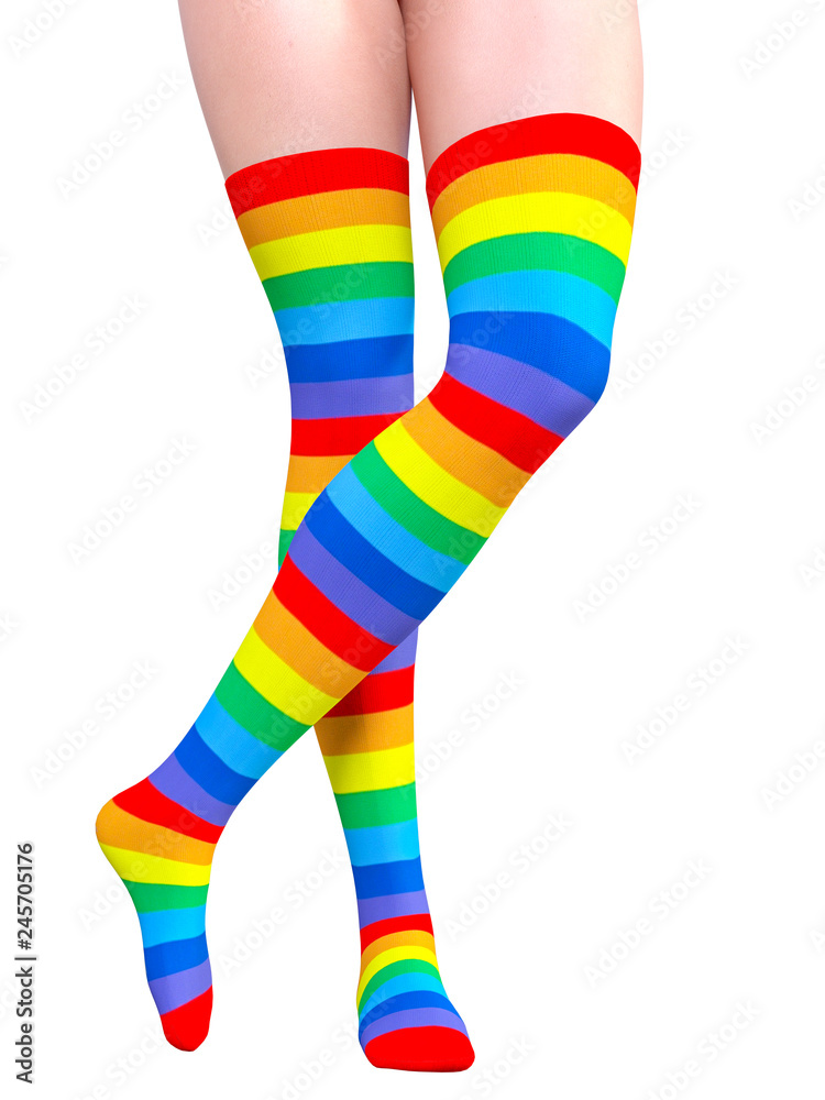 3D Beautiful female legs in multicolored gaiters stockings. Woman studio photography. High heel. Conceptual fashion art. Seductive candid pose. Render illustration. Summer clothes. 3D Beautiful female legs in multicolored gaiters stockings. Woman studio photography. High heel. Conceptual fashion art. Seductive candid pose. Render illustration. Summer clothes.