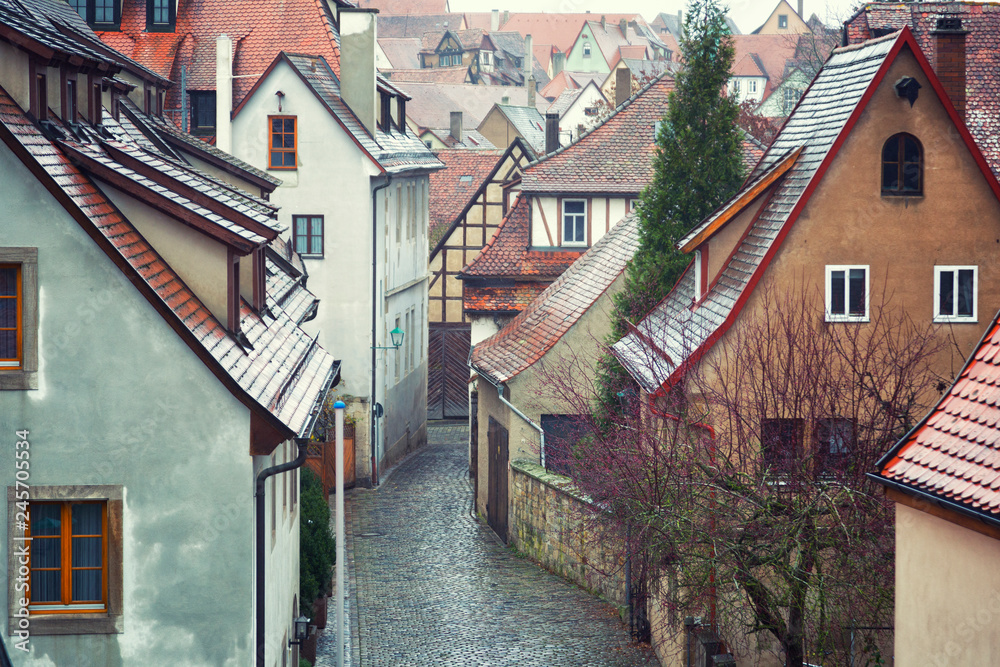 Rothenburg ob der Tauber with traditional German houses, Bavaria, Germany