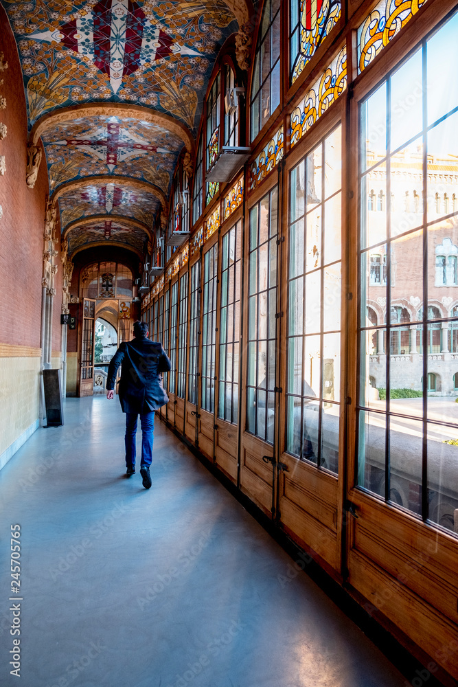 Glazed corridor of Sant pau hospital in Barcelona