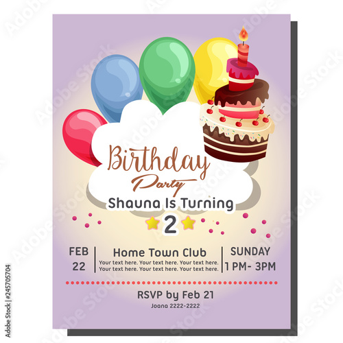 2nd birthday party invitation card with balloon and candle balloon