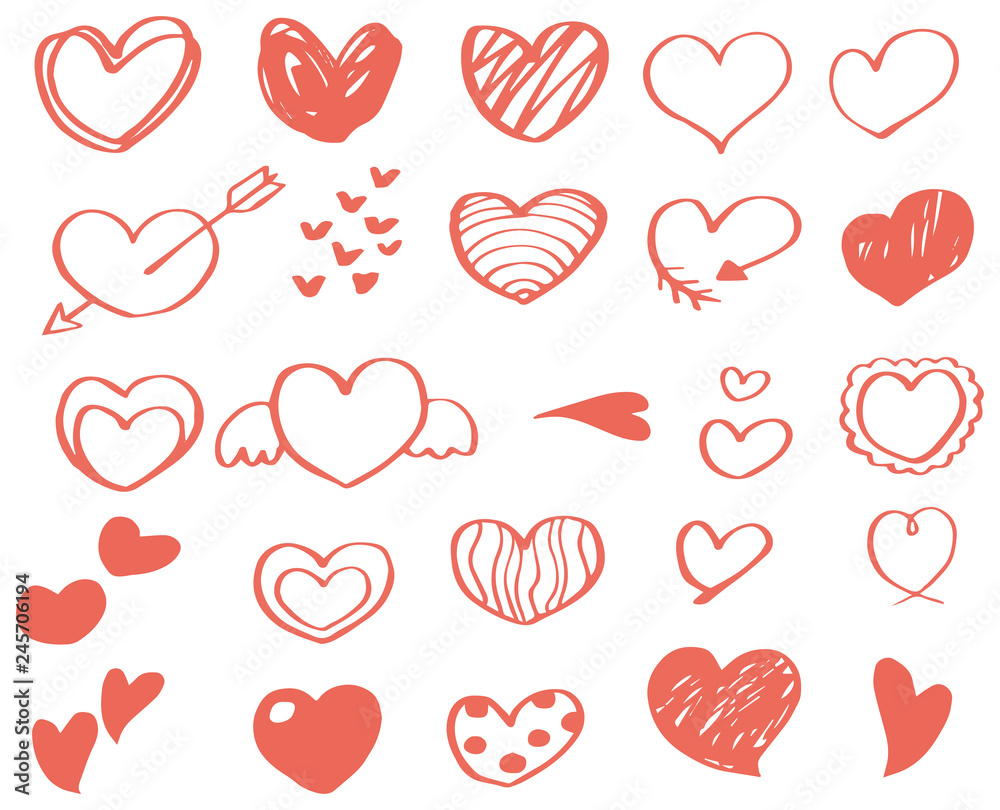 色々なデザインの手描きハート イラスト Stock Vector Adobe Stock