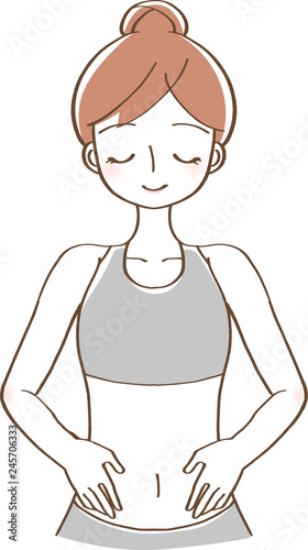 お腹に手をあてる女性　イラスト