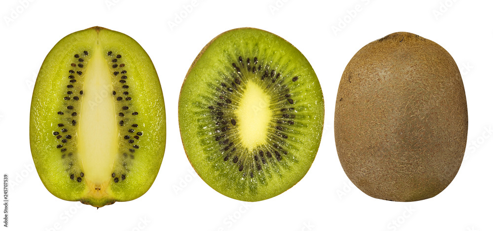 Fototapeta premium Group of ripe kiwi isolated on white background top view
